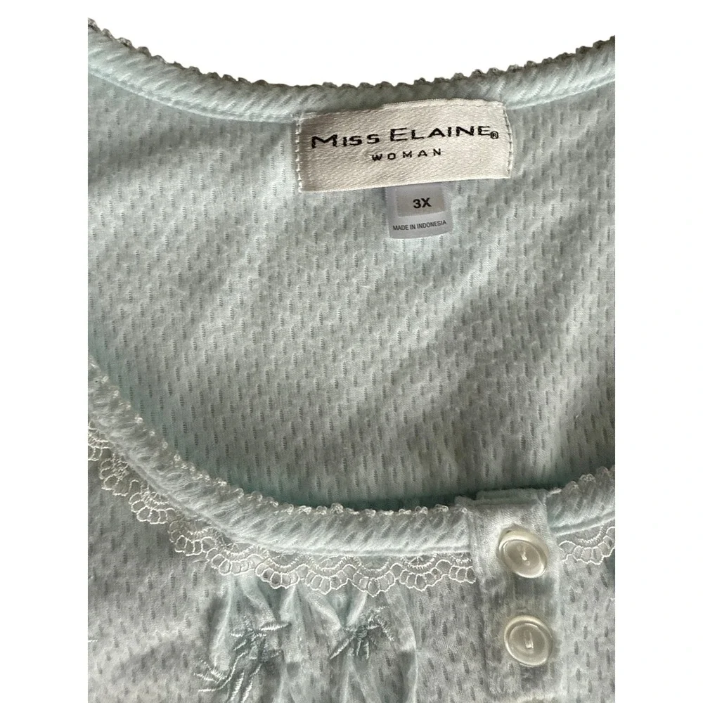 Miss Elaine Nightgown Coastal Grandma Mint Blue Lace Floral Embroidery 3X 217831